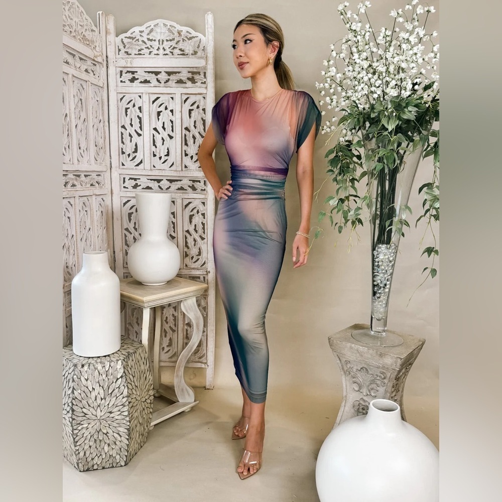 Amanda Uprichard | Celestia Tie Dye Mesh Ombre Maxi Dress in Size XS NEW